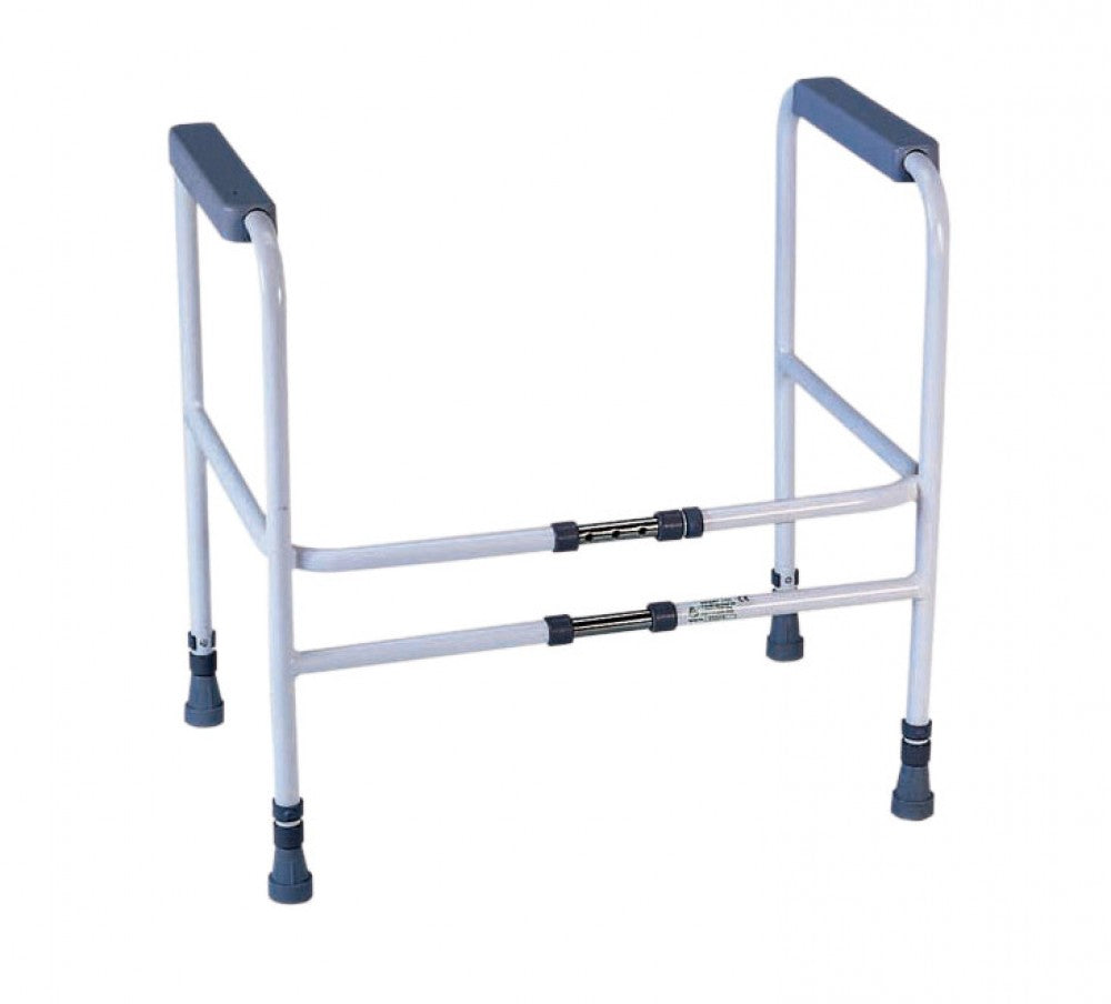 the image shows the height and width adjustable toilet frame