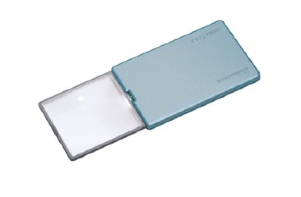 the image shows a close up of the eschenbach easy pocket led illuminated 'credit card' pocket magnifier