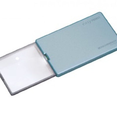 the image shows a close up of the eschenbach easy pocket led illuminated 'credit card' pocket magnifier