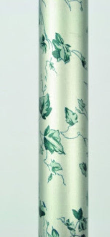 shows a close-up of the ivy pattern on the adjustable left handed comfort grip cane walking stick