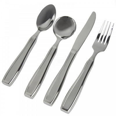 The full range of Keatlery Weighted Cutlery; Tablespoon, Desertspoon, knife and fork