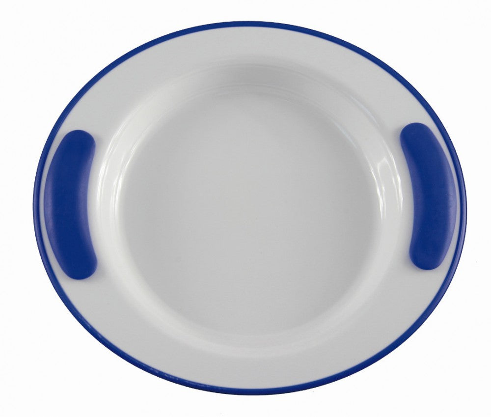 shows a top view of the ornamin keep warm plate in blue