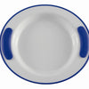 shows a top view of the ornamin keep warm plate in blue