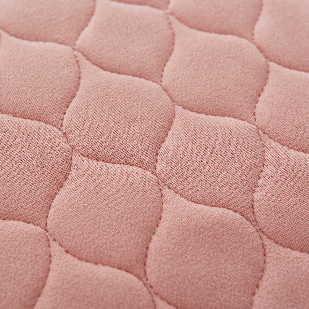 the image shows a close up of the stitching on a pink kylie bed pad