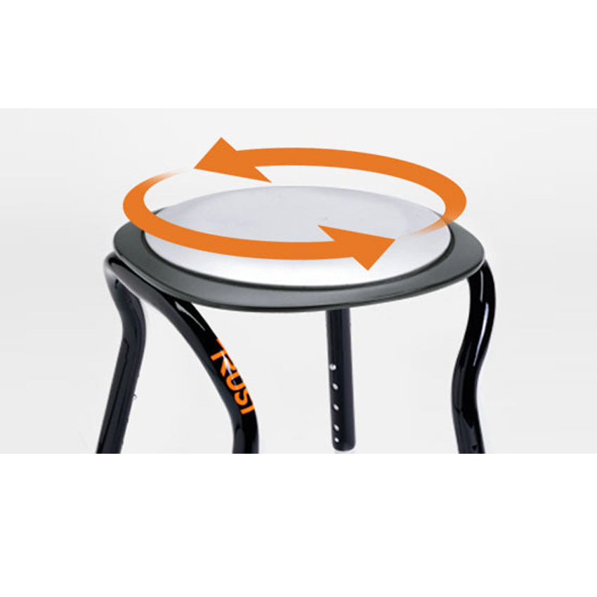 image shows the Let's Frisbee shower stool with arrows to demonstrate the seat rotation