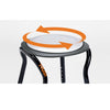 image shows the Let's Frisbee shower stool with arrows to demonstrate the seat rotation