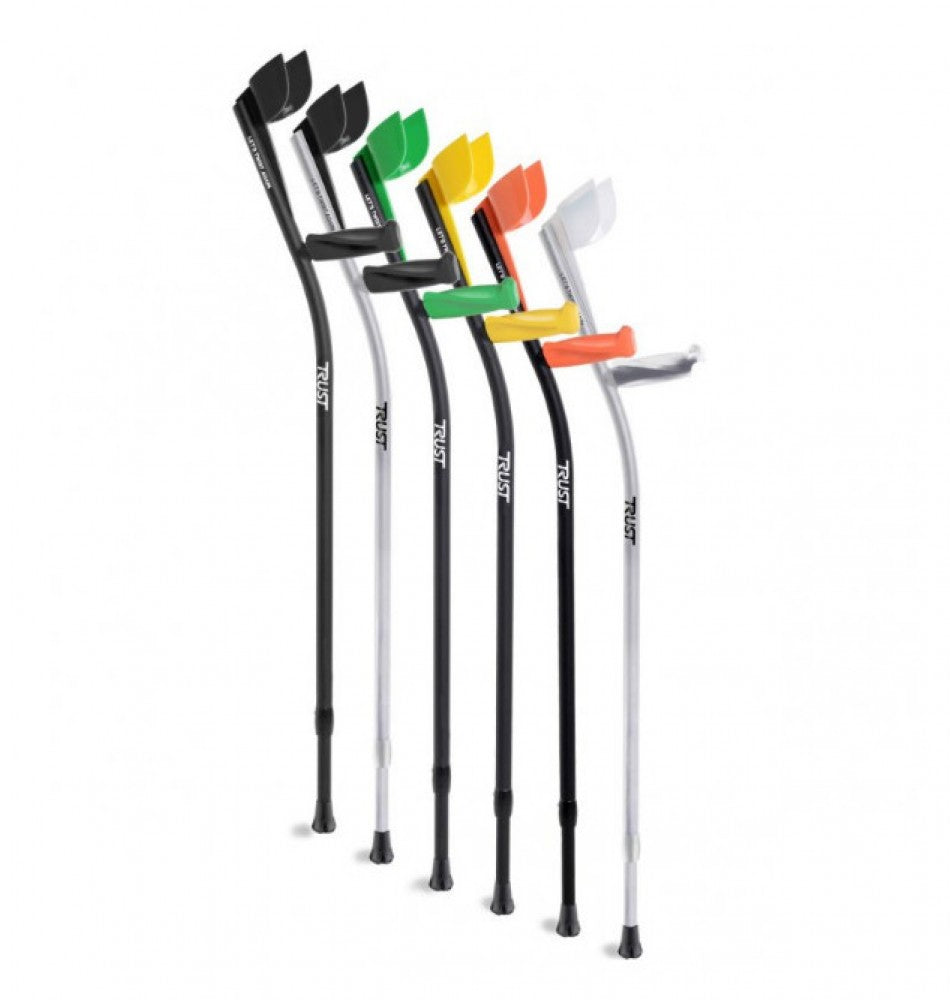 the image shows the six different coloured let's twist again crutches