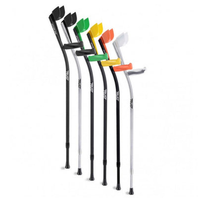the image shows the six different coloured let's twist again crutches