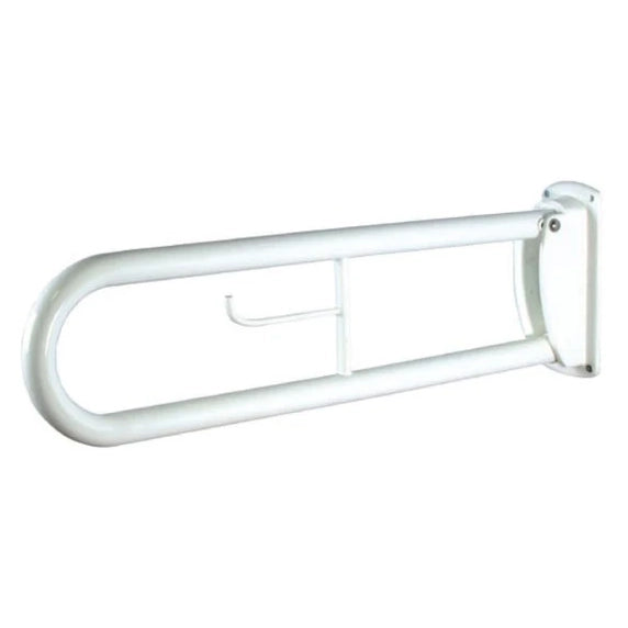 Drop Down Loop Hinged Grab Safety Rail with Toilet Roll Holder