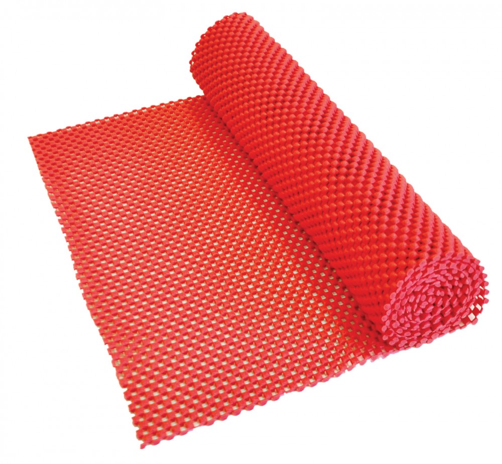 shows the red non slip fabric mat