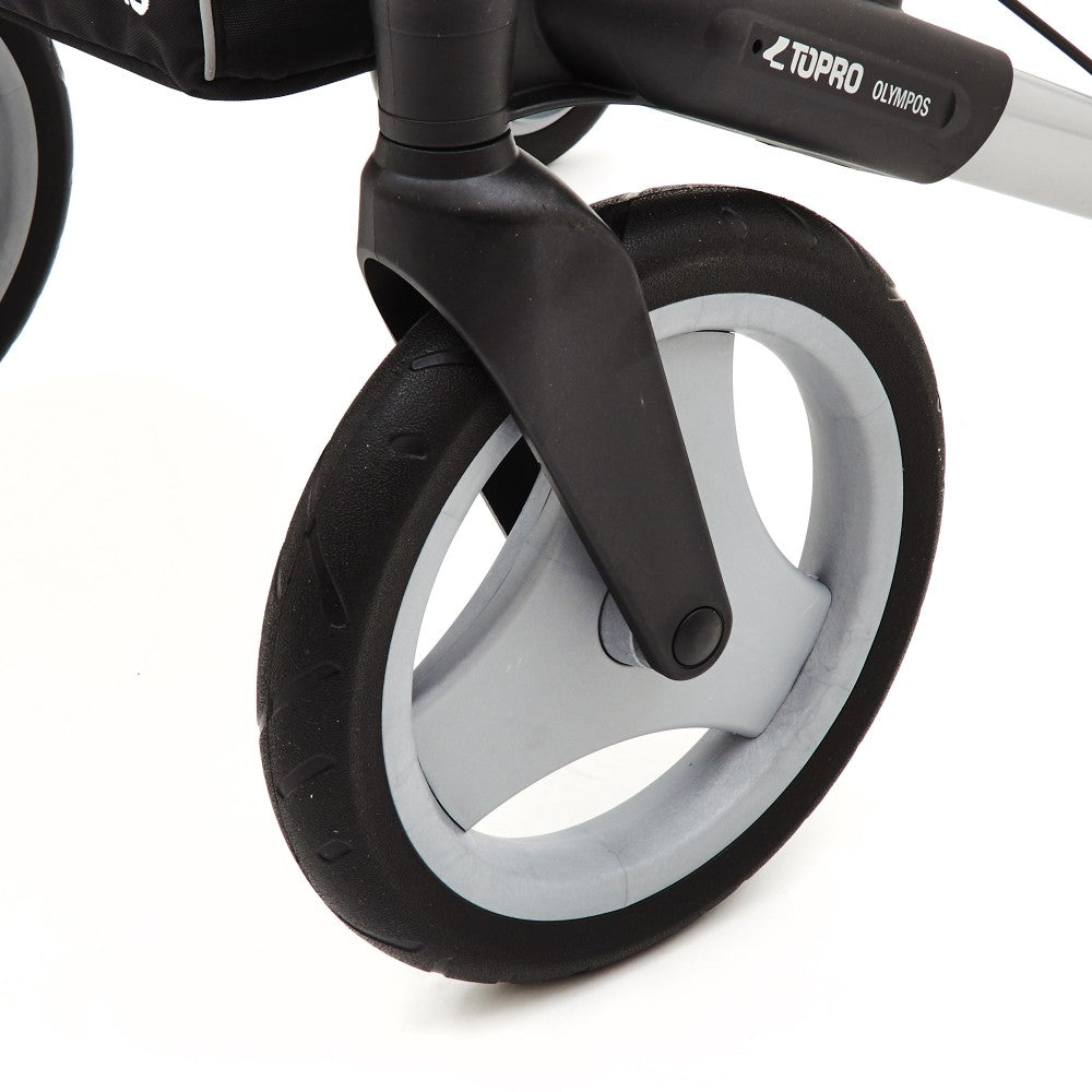 the image shows a close up of the wheel on a topro olympus rollator