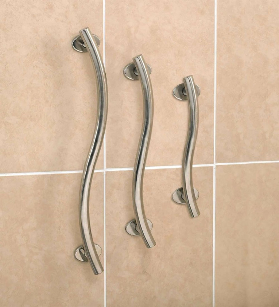 The three sizes of curved polished stainless steel chrome grab rail