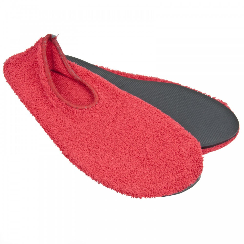A pair of red Posey Fall Management Slippers