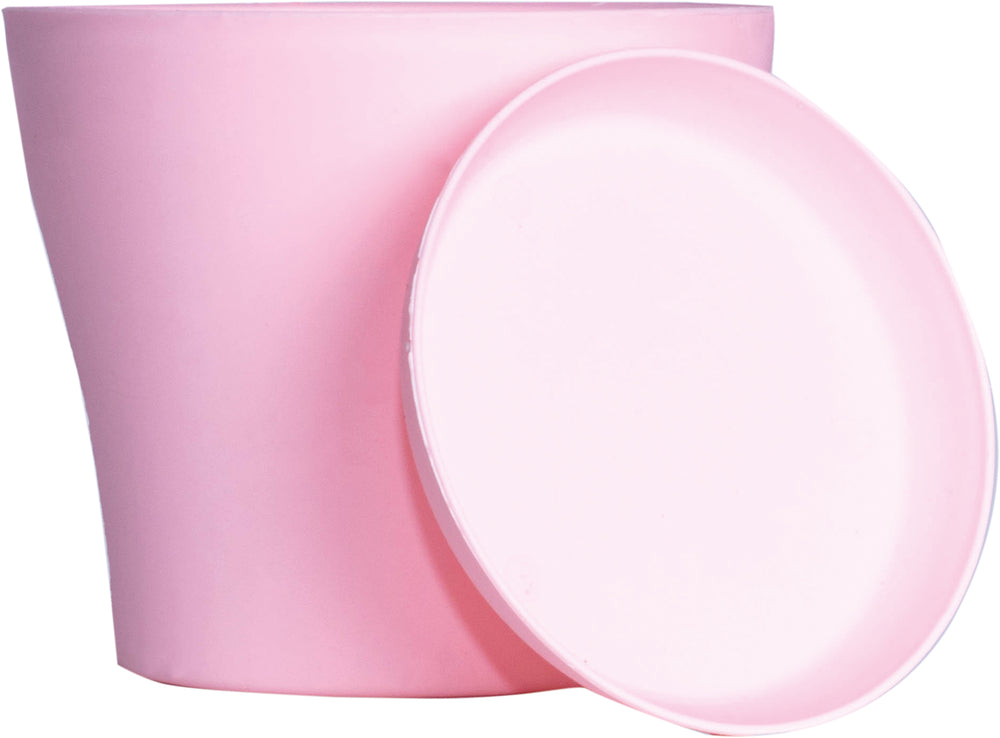 Plastic Plant Pot - Pink, lid shown