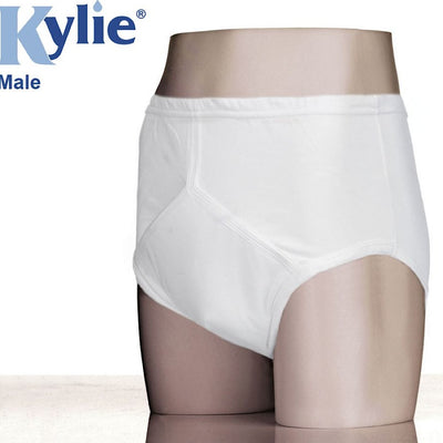 The image shows the Kylie Male Washable Underwear Incontinence Briefs
