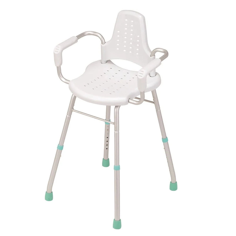 The Prima Aluminium Shower Stool with Arms and Backrest - in white.