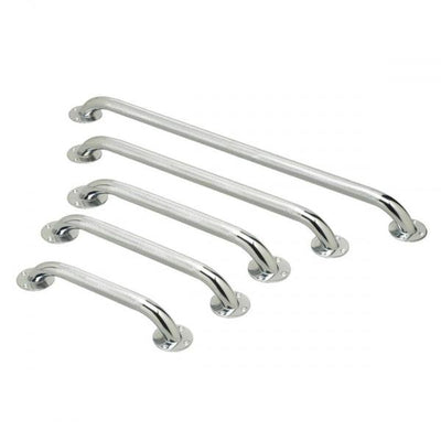 The five different size of grab rails in chrome finished steel