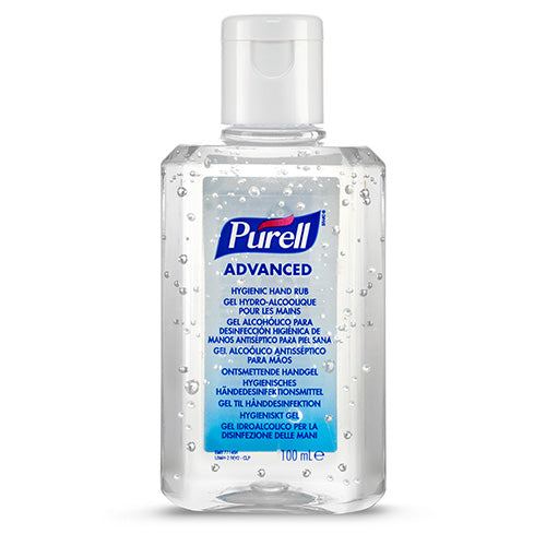the image shows the 100ml flip-top bottle of purell hand sanitiser