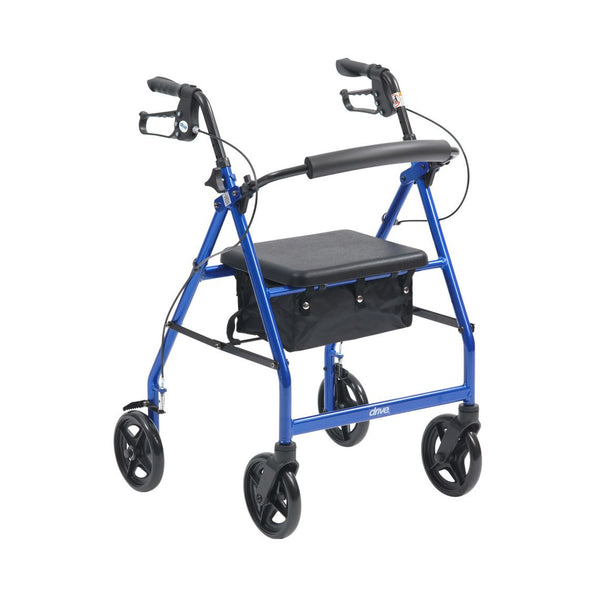 The Blue R8 Aluminium 4 Wheel Rollator/Walker with an Under-Seat Bag