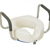 the image shows the raised toilet seat with arms