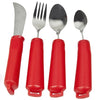 shows the Four Piece Red Bendable Cutlery Set