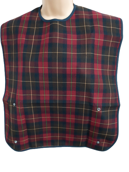 The dark red tartan homecraft economy bib