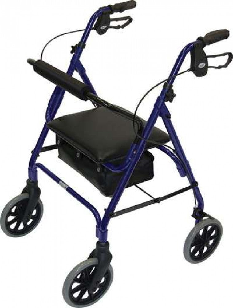 the image shows the four wheeled rollator with a high seat