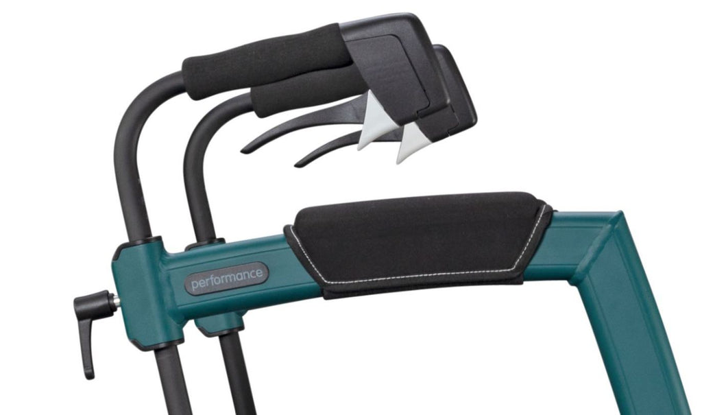 shows the handles and brakes on a rollz motion performance rollator
