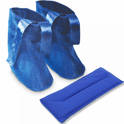 The blue microwaveable slippers and neck warmer set