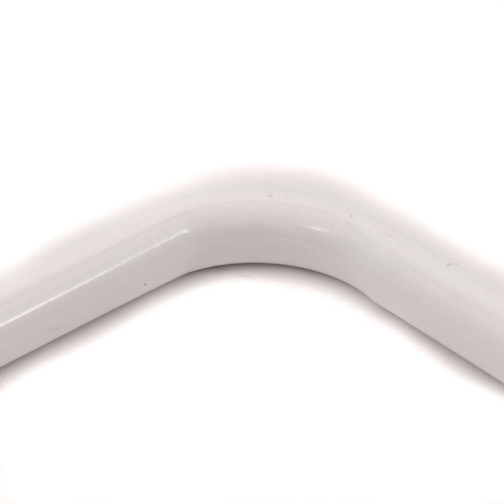 the curved section of the white angled grab rail