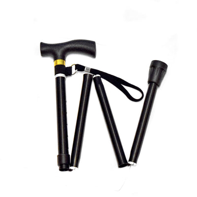 The image shows the folding height adjustable walking stick when folded