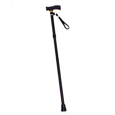 The image shows the folding height adjustable walking stick when unfolded for use