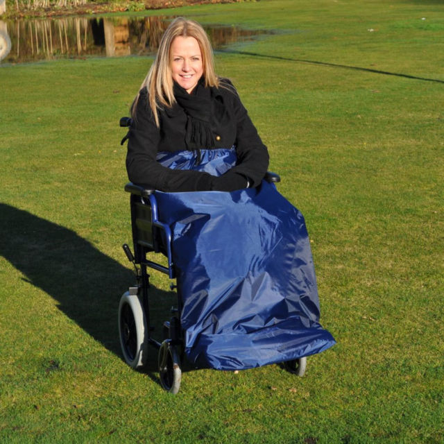 Someone in a wheelchair using a Splash Wheelchair Apron