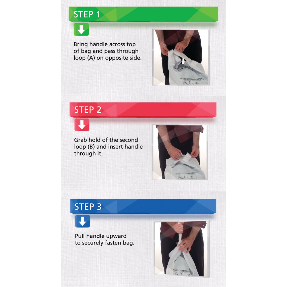 shows a diagram explaining how to use the SafeKnot Laundry Bags