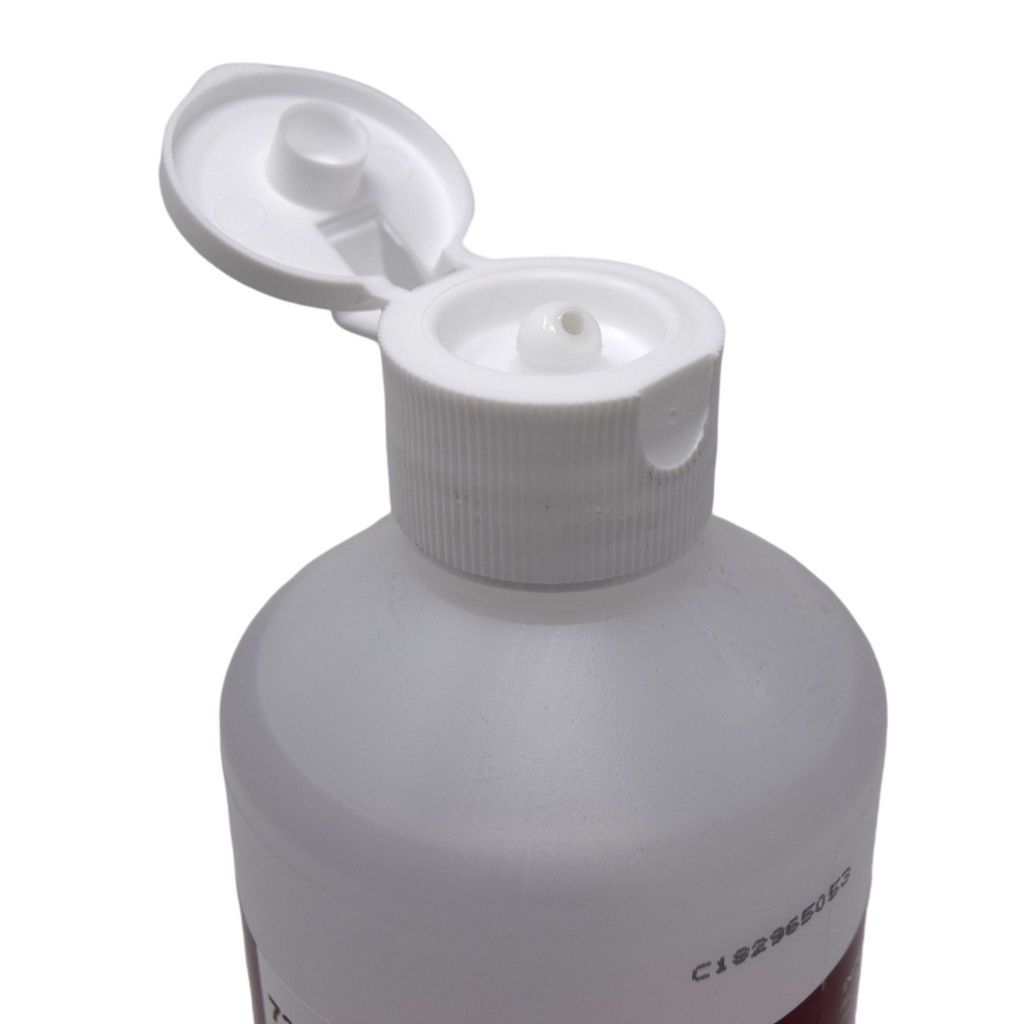 shows the flip-top cap on the bottle