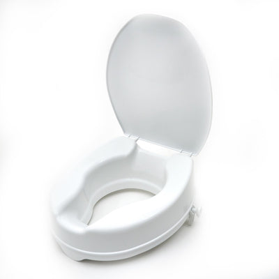 the image shows the savannah raised toilet seat with the lid