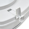 the image shows a close up of how the savannah raised toilet seat attaches to a standard toilet seat