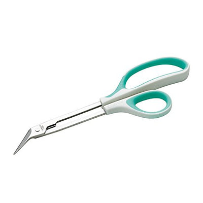 shows the chiropodist toe nail scissors with rubberised green handles