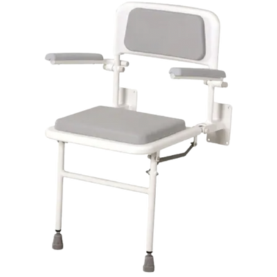 shows the padded wall mountd seat with back and arms - standard seat