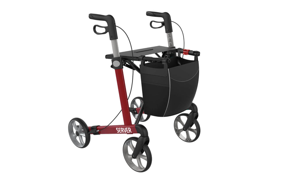 Server rollator in wine red, front view