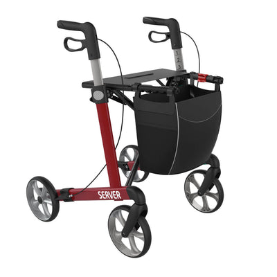 Server rollator in wine red, front view