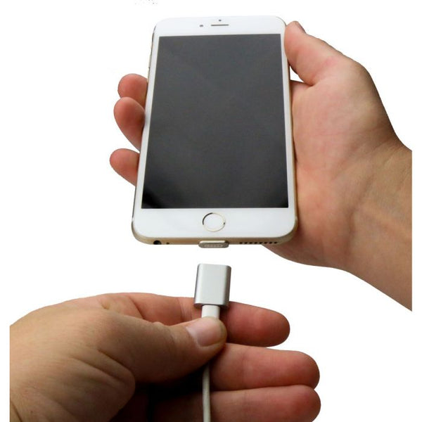 the image shows the lifemax snap magnetic charging adaptor and an iphone