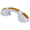 image shows white and gold suction cup grab bar with indicators