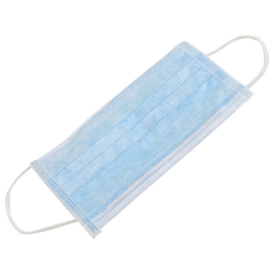 shows a single surgical face mask laid flat