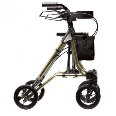 the image shows a side view of the dietz taima m-gt rollator in metallic green