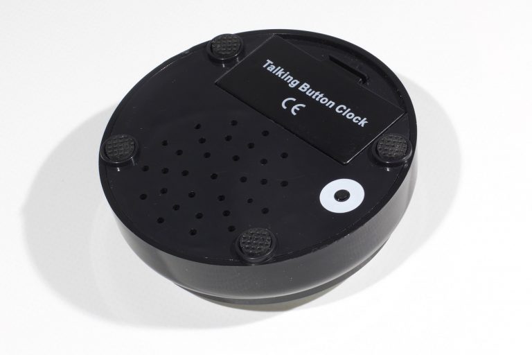 The back of the talking button clock for low vision