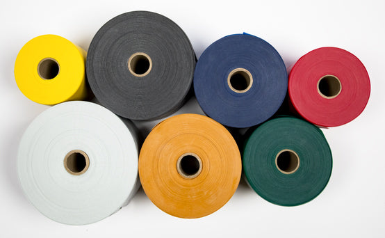 The seven different sizes of TheraBand Exercise Band