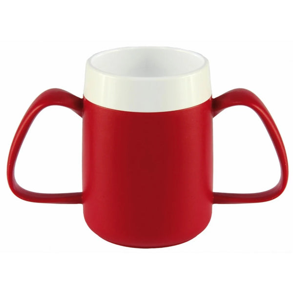 The red Ornamin Two Handled Thermal Mug with Internal Cone