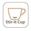 the image shows a diagram showing how the lifemax typhoon self stirring mug works and the words 'stir-it cup'