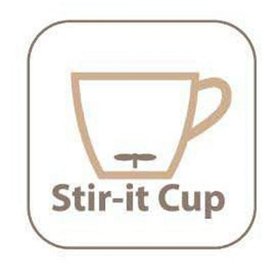 the image shows a diagram showing how the lifemax typhoon self stirring mug works and the words 'stir-it cup'
